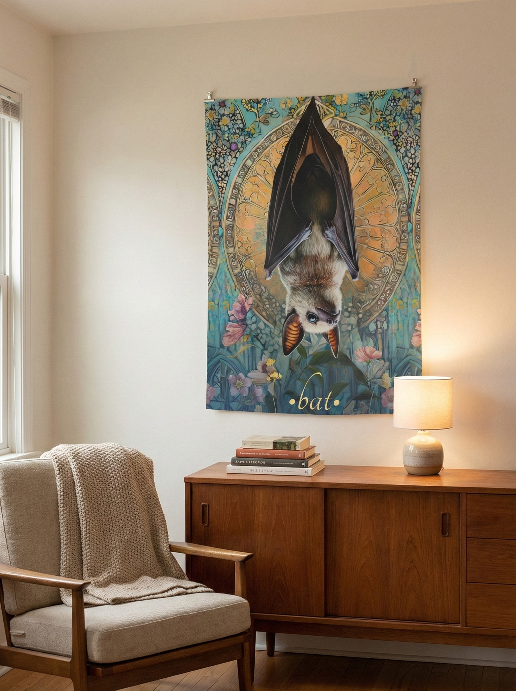 Mystical Bat Wall Tapestry – Nocturnal Animal Art for Moody, Nature-Inspired Interiors