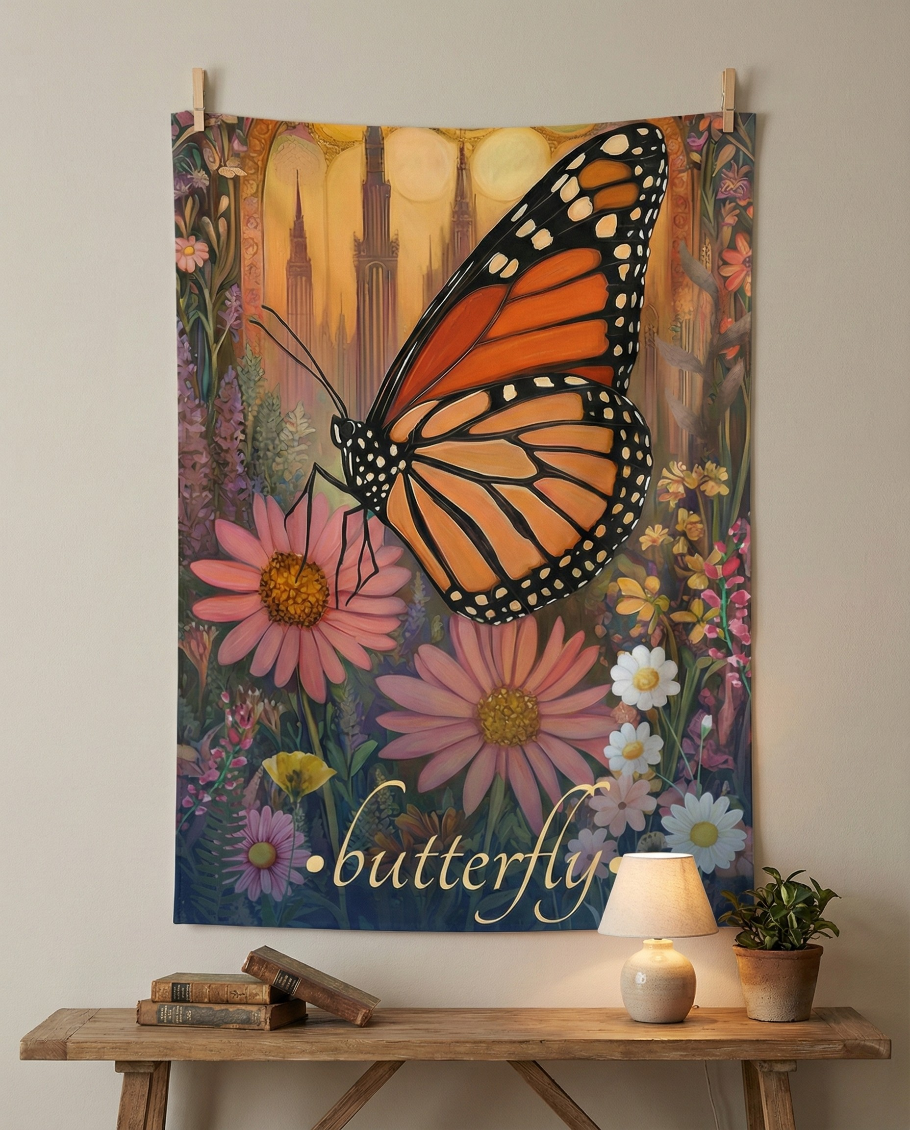 Butterfly Dreams Wall Tapestry – Monarch Magic and Blooming Transformation