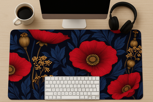Vivid Poppy Desk Mat - Smooth Anti-Slip Gaming & Work Surface with Durable Hemmed Edges