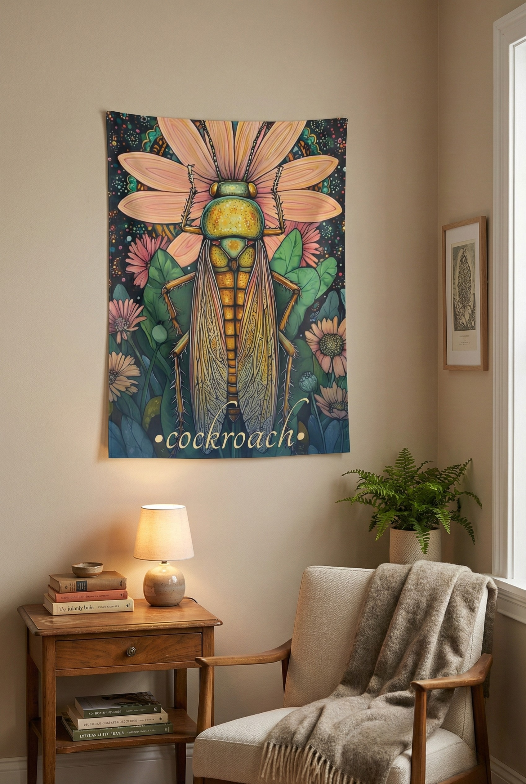 Cockroach Wall Tapestry – Resilient Insect Art for Bold, Botanical & Thought-Provoking Decor