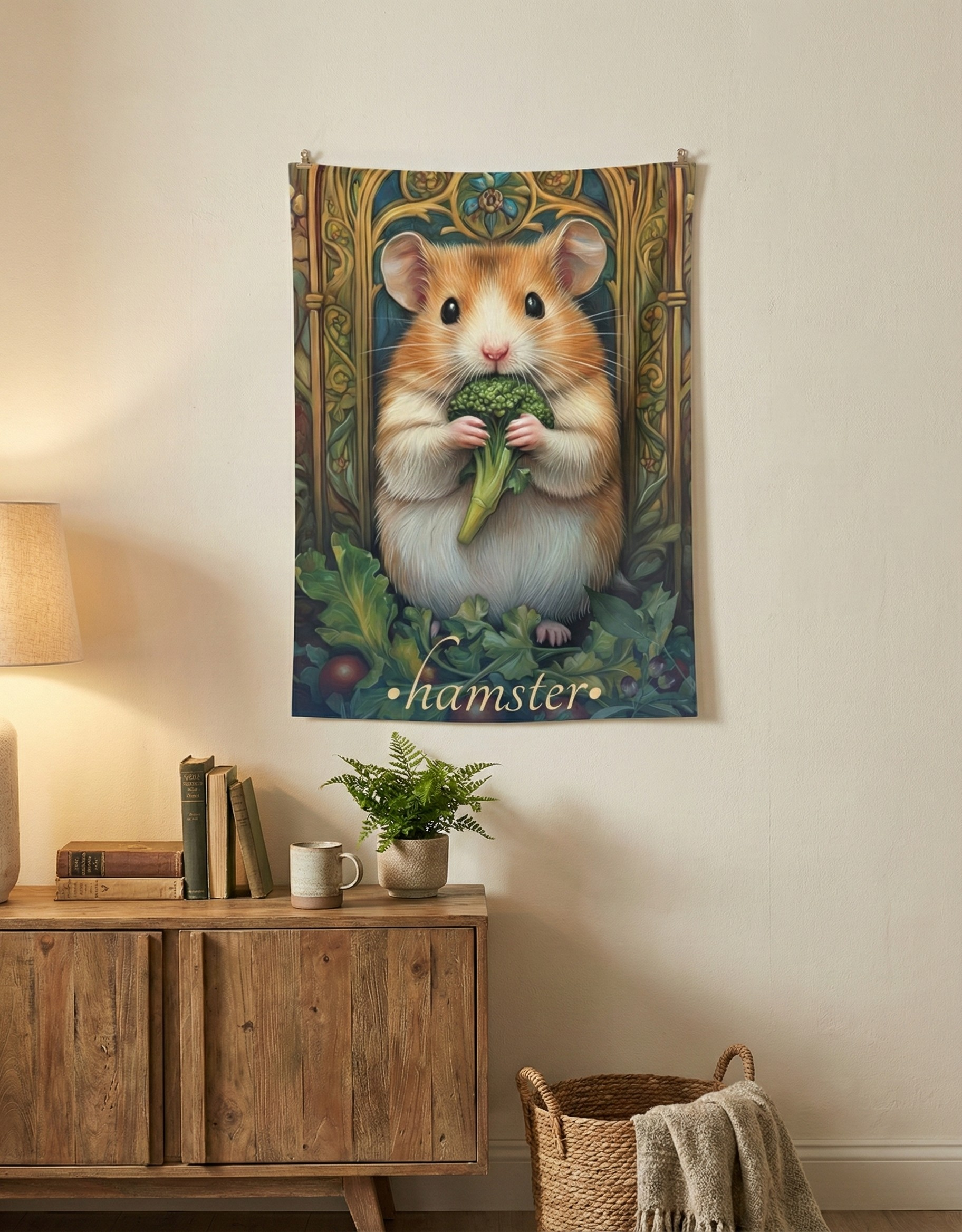 Cute Hamster Wall Tapestry – Whimsical Animal Art for Cozy, Nature-Loving Interiors