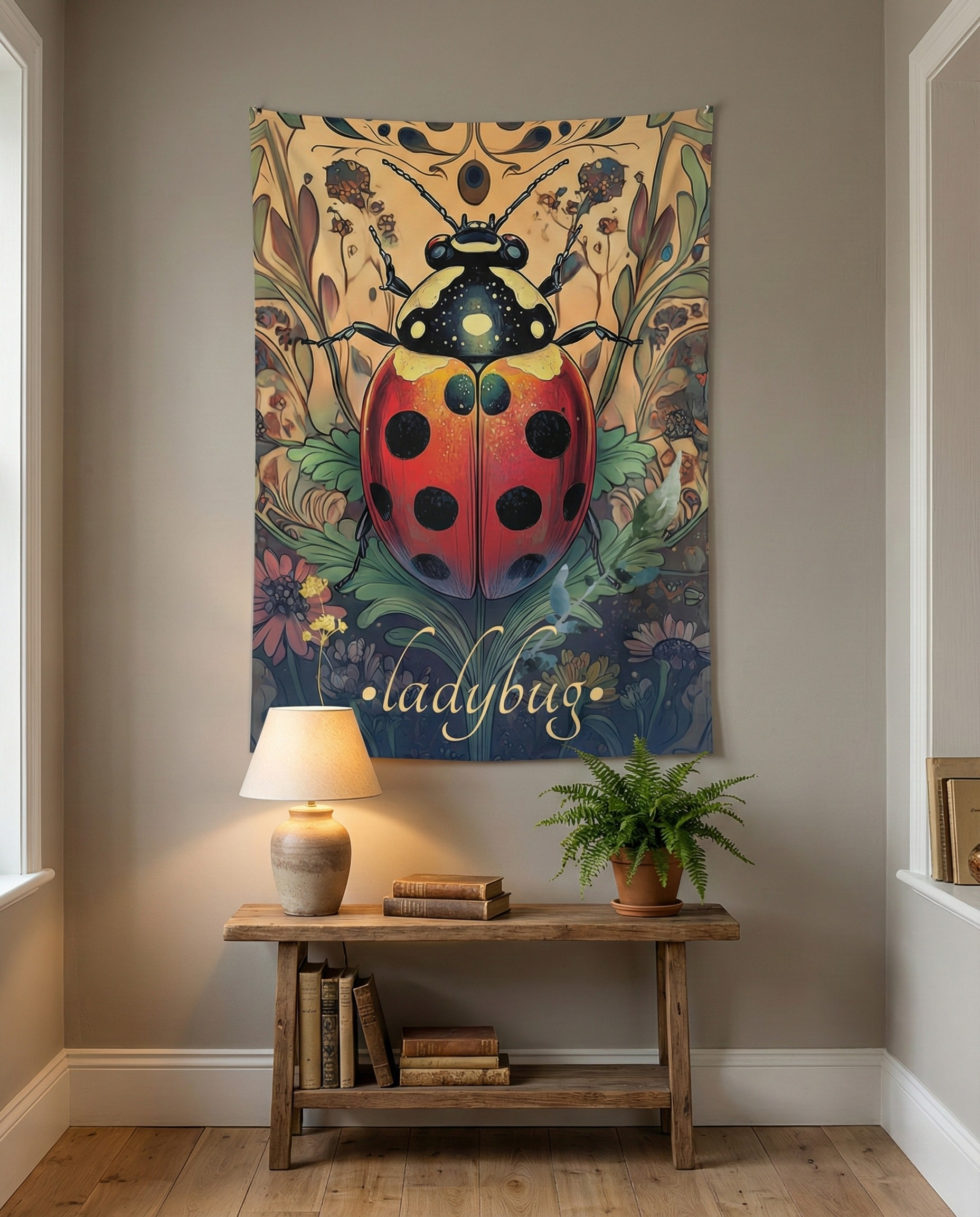 Ladybug Wall Tapestry – Whimsical Good Luck Decor for Joyful, Nature-Loving Spaces