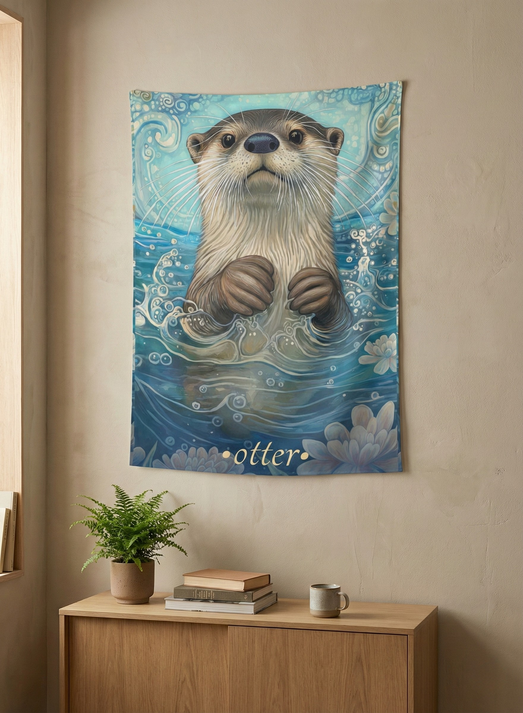 Playful Otter Wall Tapestry – Whimsical Water Animal Art for Joyful, Nature-Loving Spaces