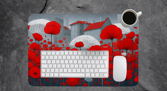 Fantasy Poppy Desk Mat - Anti-Slip, Durable 3mm Thickness for Gaming & Work