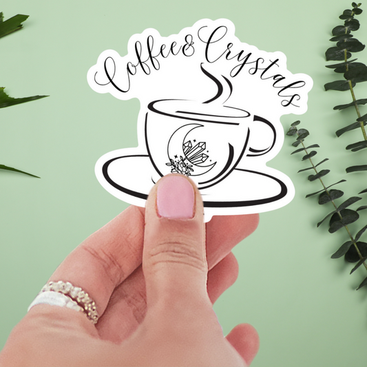 Magical Brew Waterproof Vinyl Sticker - Floral Coffee Cup Design with Crystals, Matte Finish