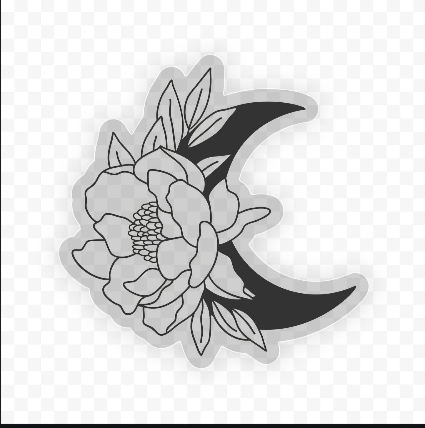 Lunar Garden Waterproof Vinyl Sticker applied on a laptop, highlighting the stunning crescent moon design that adds a unique touch as a crescent moon sticker.