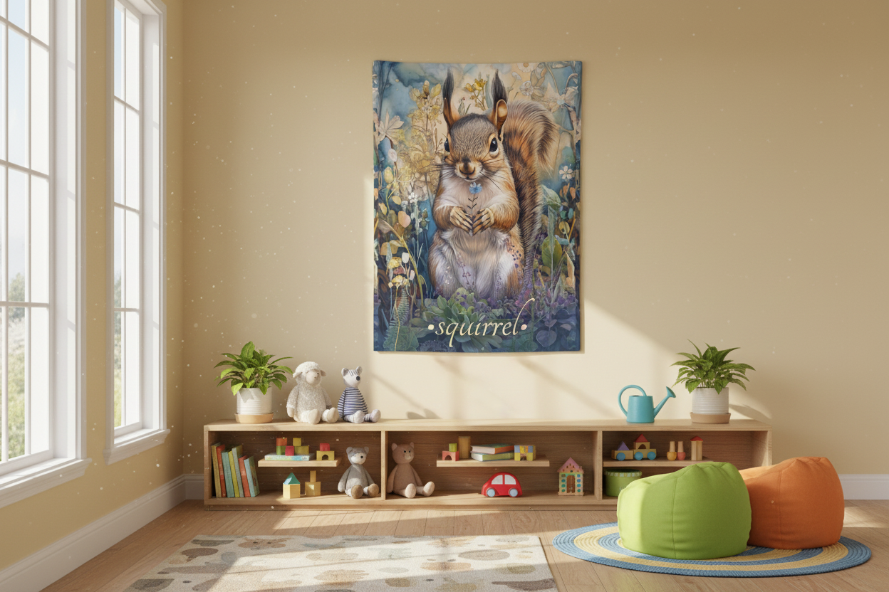 Squirrel Tapestry in Children's Playroom