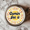 Cumin Get It Sticker, a vibrant 3x3" colorful pun sticker for food lovers, perfect for brightening kitchens and personal items.