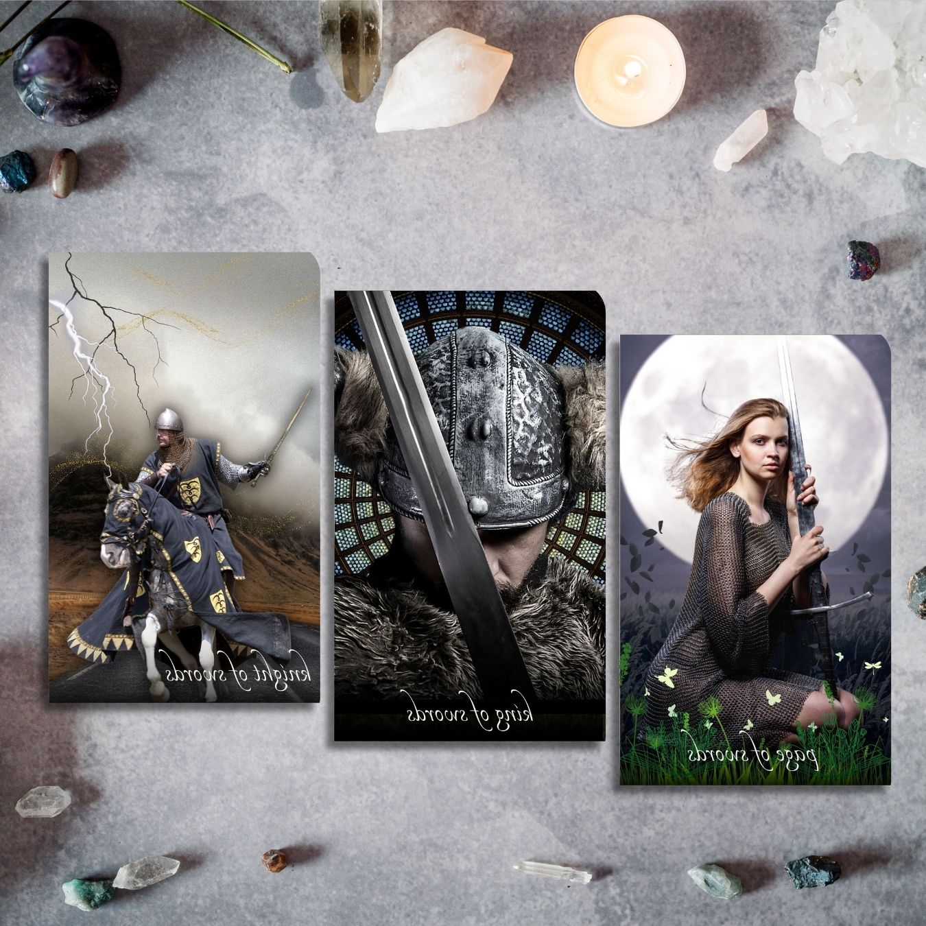 Tarot cards with gemstones