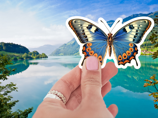 Close-up of the Big Beautiful Butterfly Sticker showcasing intricate details and rich colors, perfect for personalizing items.