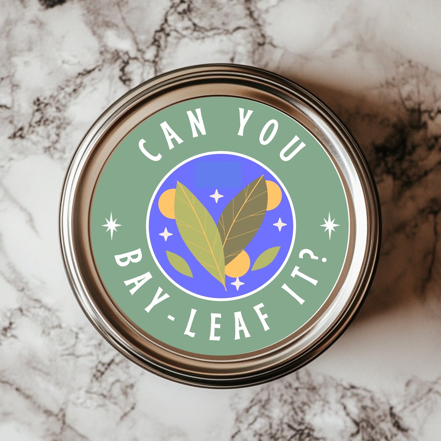 Can You Bay-Leaf It? Fun spice jar sticker designed for kitchen and plant lovers, showcasing a vibrant and whimsical design that adds character to your spice jars.