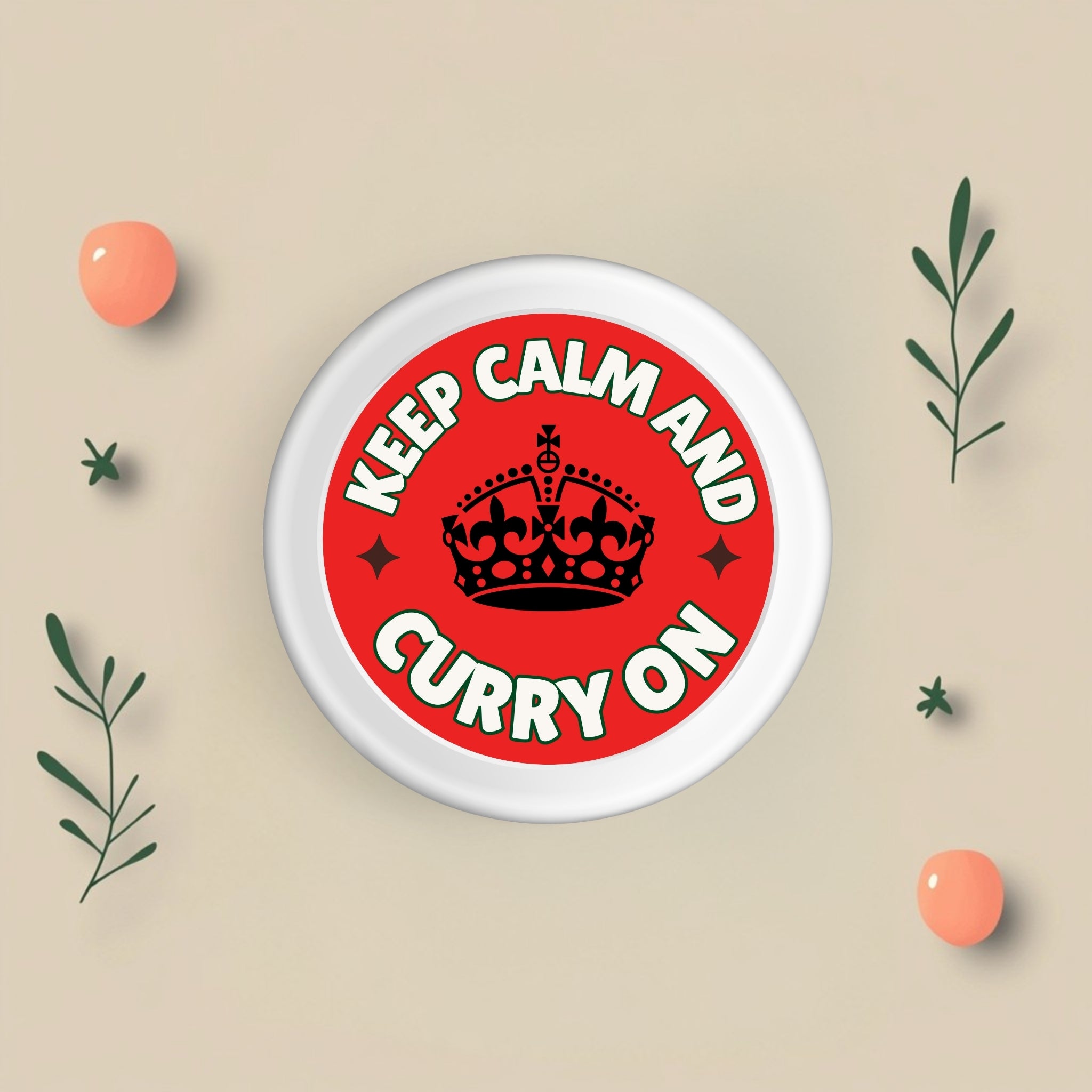 Keep Calm and Curry On – Bold Spice Sticker (2.25x2.25") vinyl waterproof