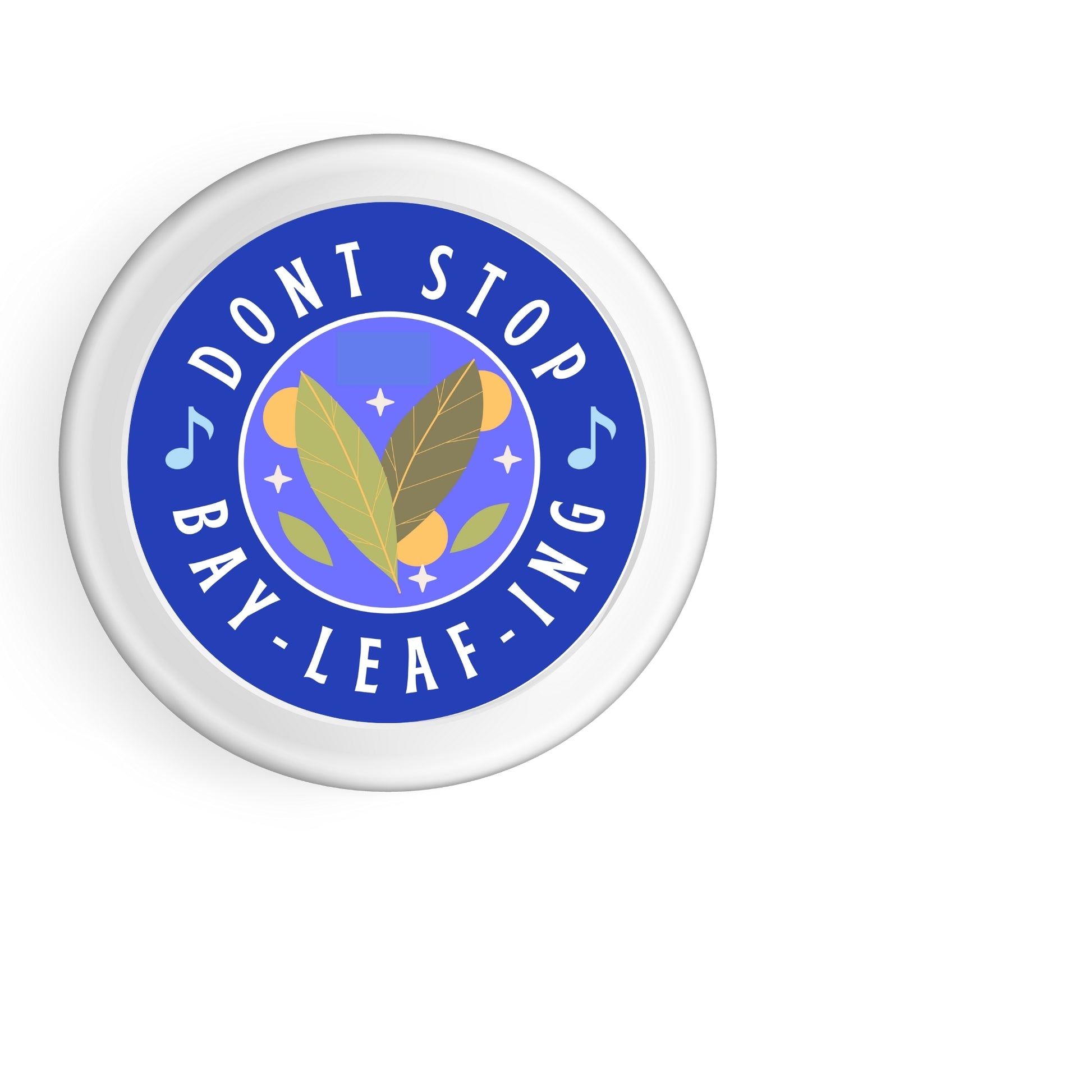 The Don’t Stop Bay-Leaf-ing Sticker displayed on a colorful background, perfect for enhancing your space with unique and playful punny kitchen decor.