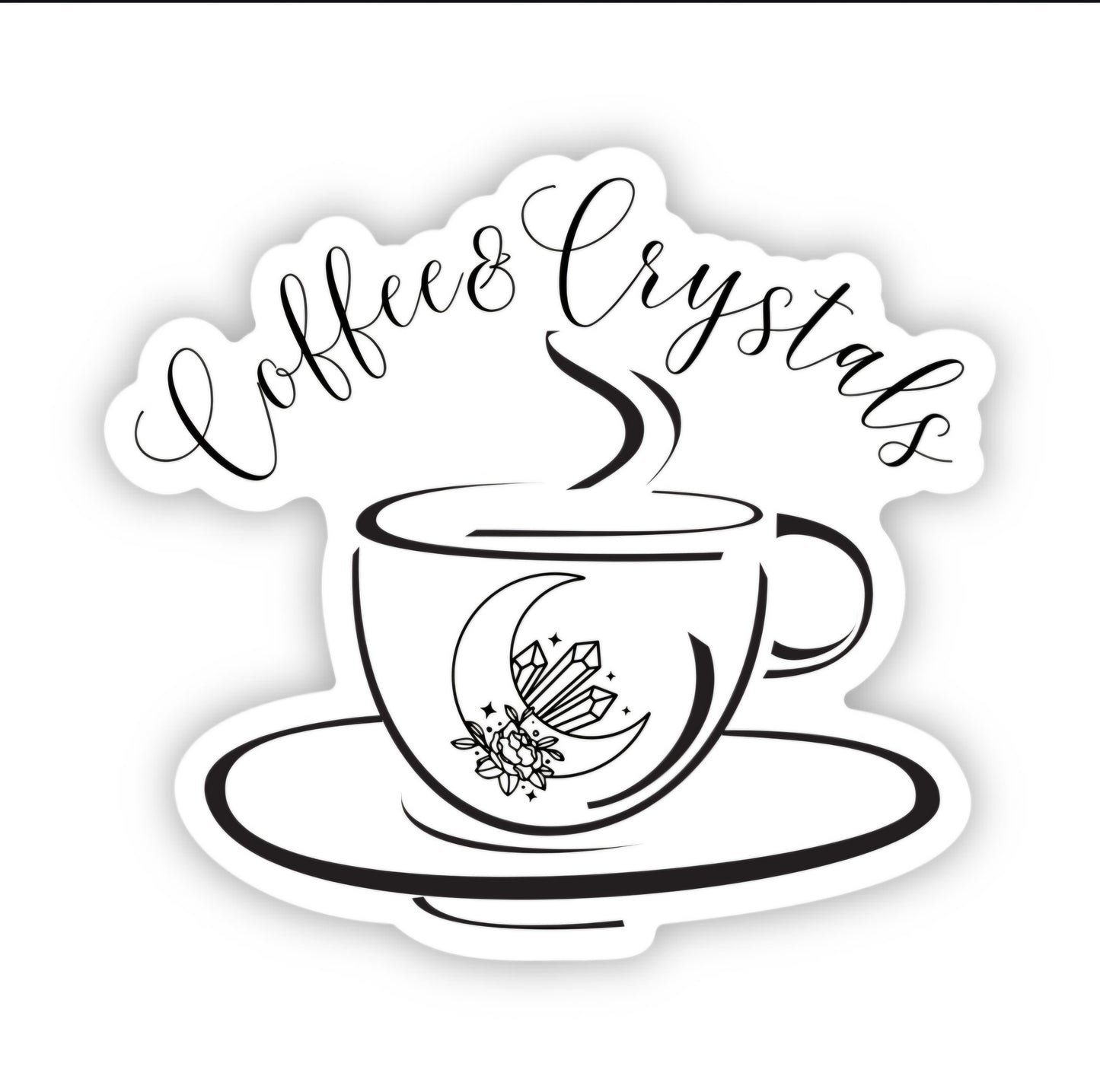 Close-up of the Magical Brew Waterproof Vinyl Sticker’s intricate details with a floral coffee cup design, an ideal choice for unique coffee lover gifts.