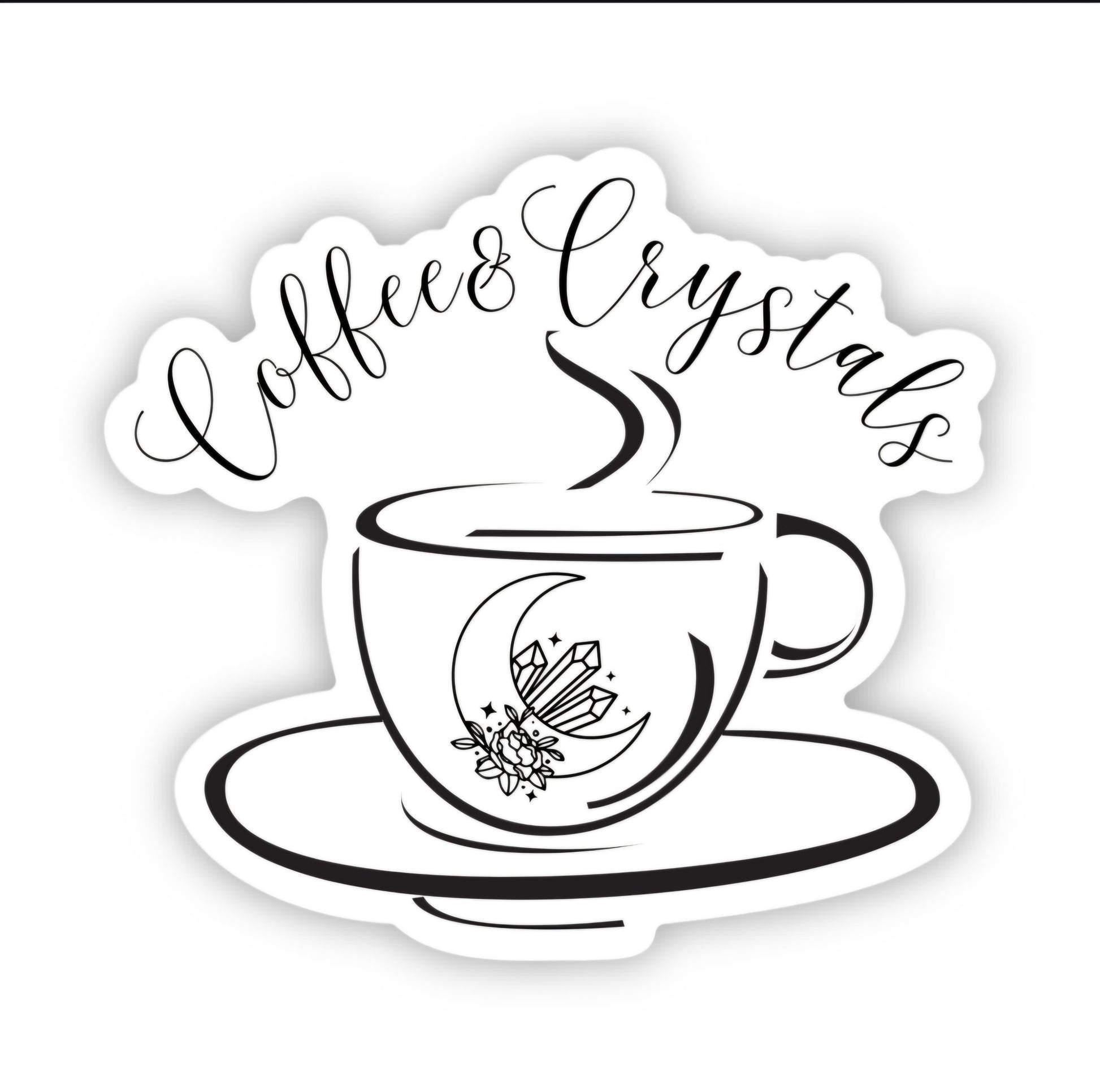 Close-up of the Magical Brew Waterproof Vinyl Sticker’s intricate details with a floral coffee cup design, an ideal choice for unique coffee lover gifts.