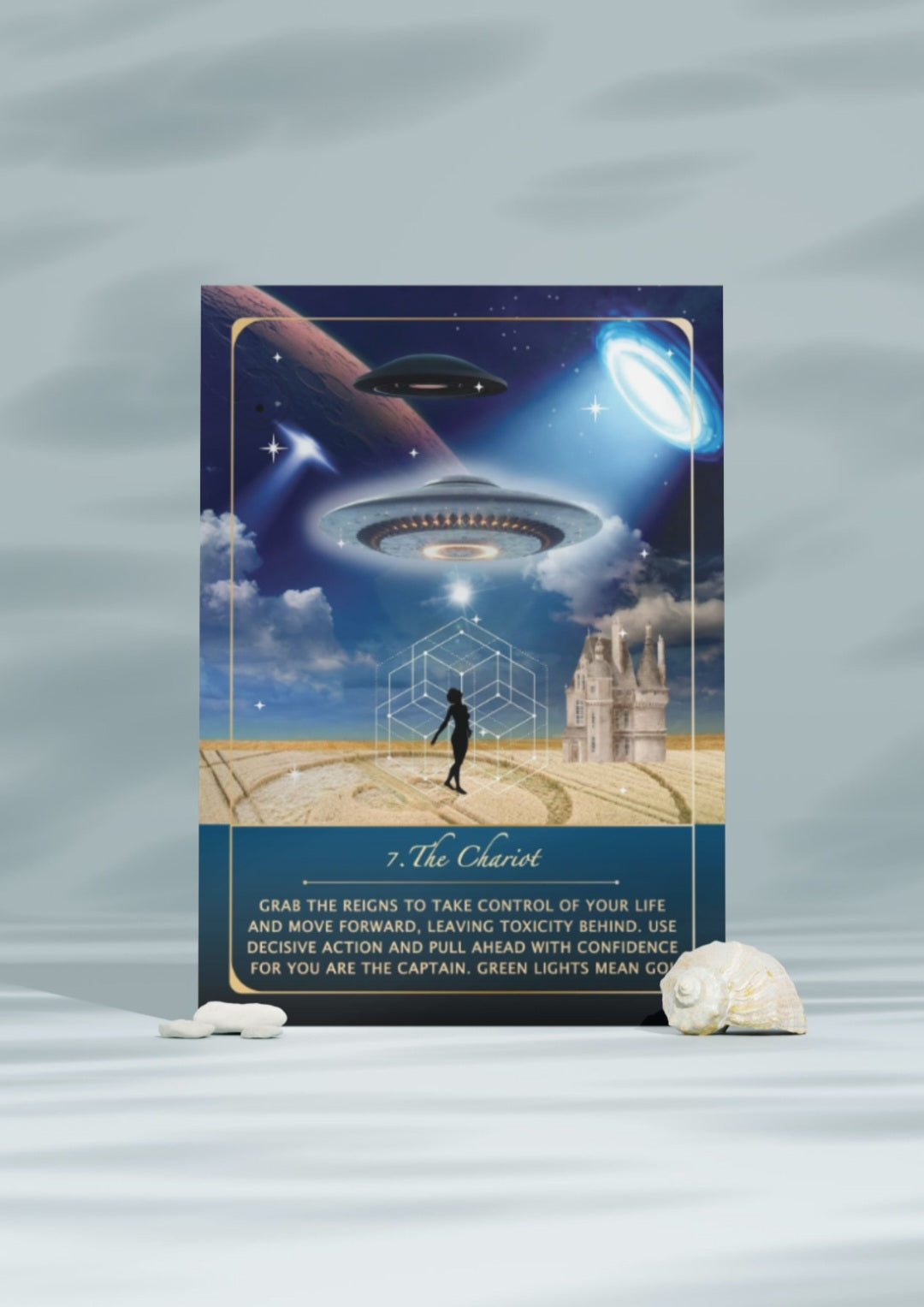 The elegant design of the Starlight Tarot Oracle Deck with gold foil accents, perfect for those who want to learn to read tarot without a guidebook.