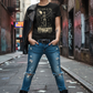 Black t-shirt mockup Manhattan street style