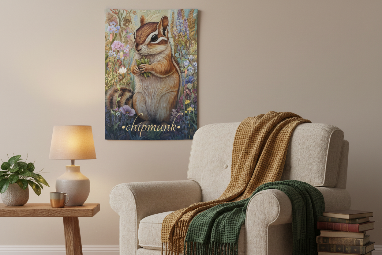 Chipmunk Tapestry in Cozy Reading Nook