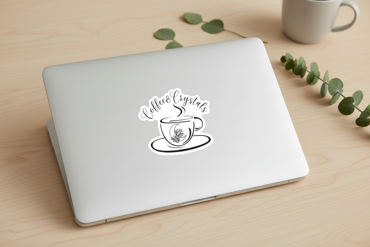 Coffee & Crystals Sticker on Laptop