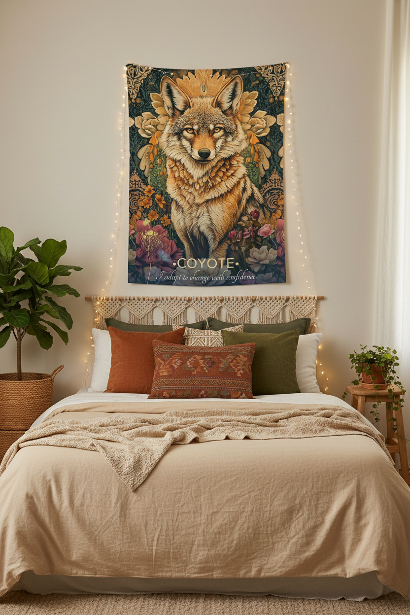 Coyote Tapestry Bedroom Mockup 2