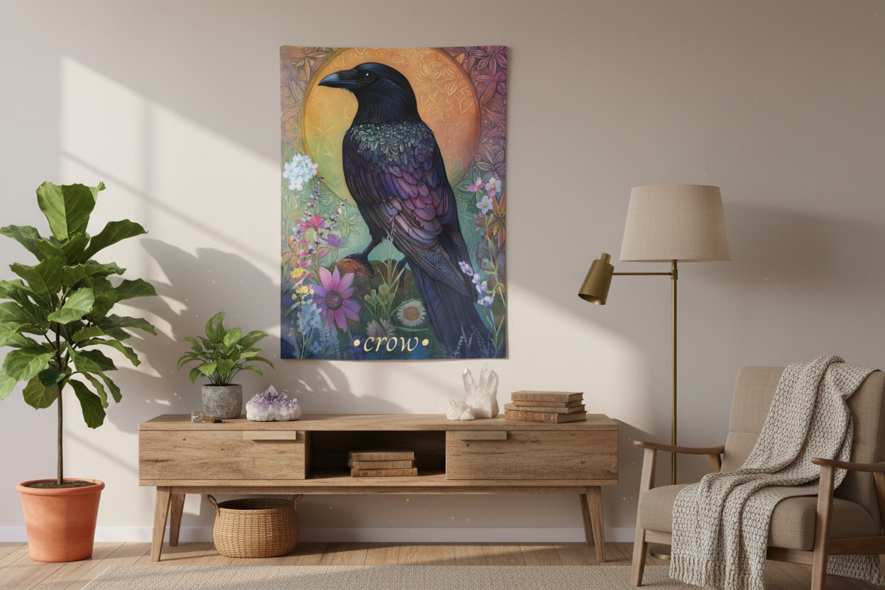 Crow Tapestry in Bohemian Living Room