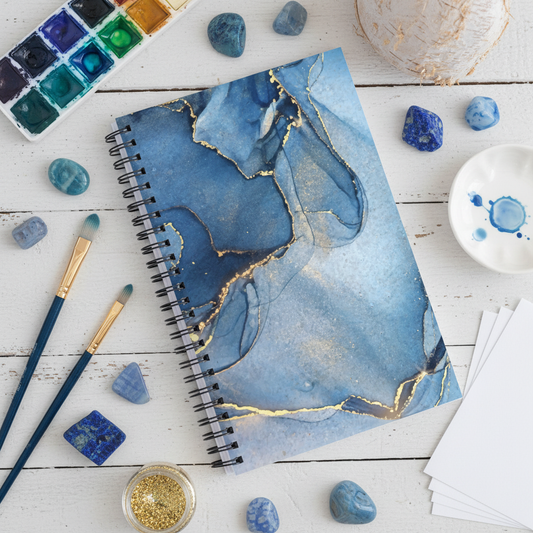 Crystal Blue Agate Notebook Art Supplies Flat Lay