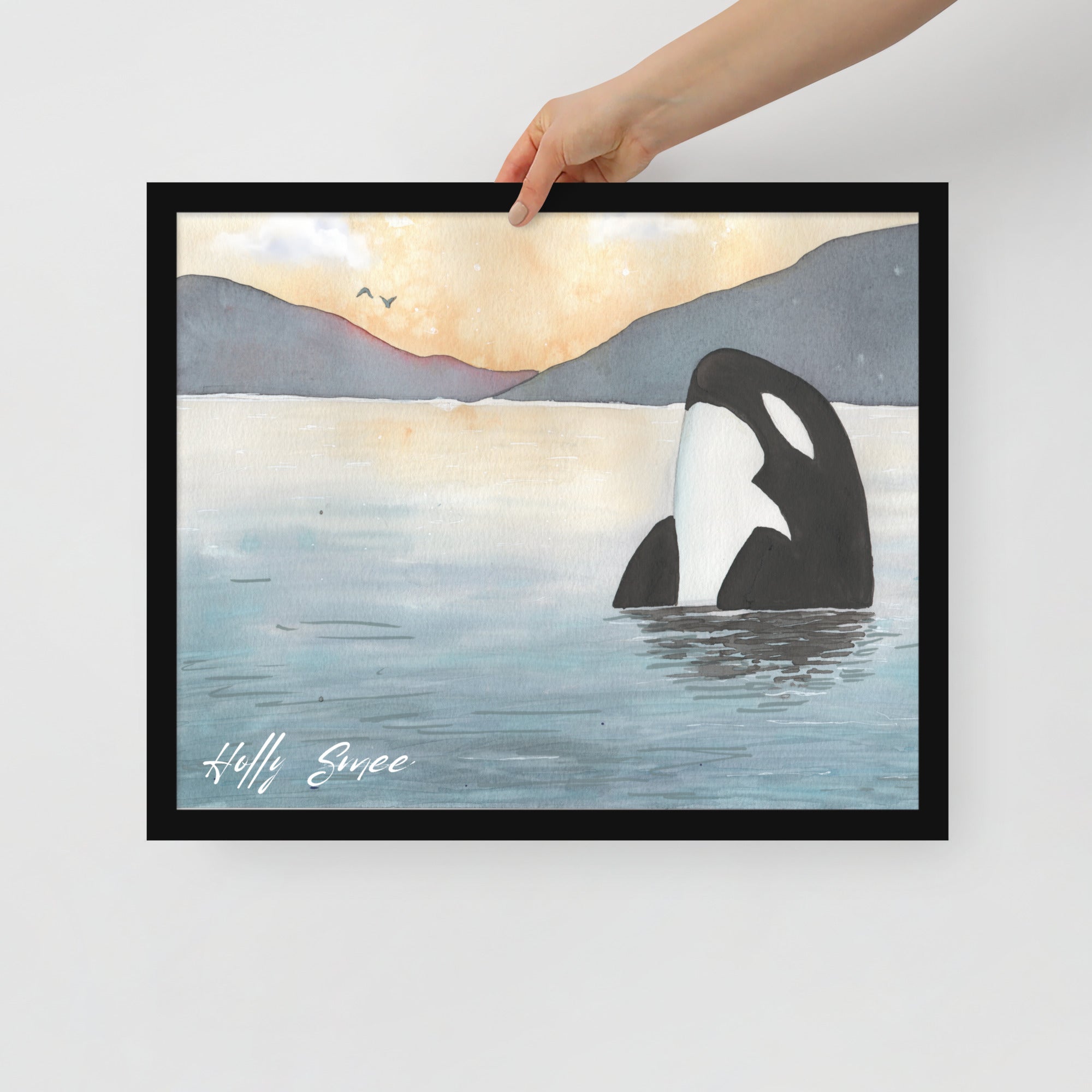 Product mockup Watching Quietly Watercolor Art print
