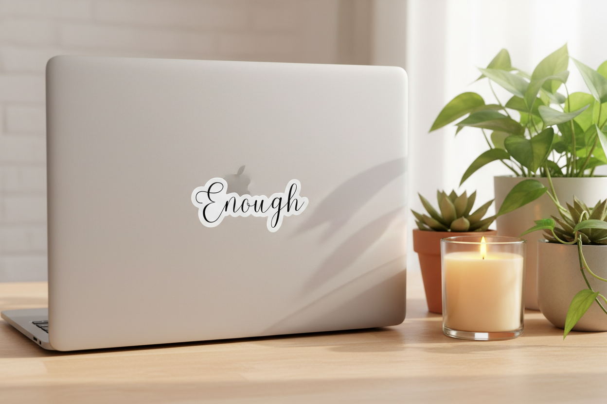 enough Sticker on Laptop