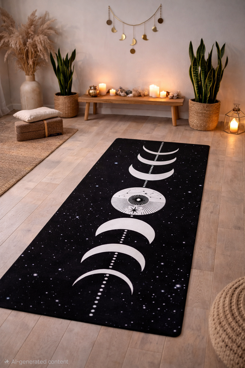 Moon Cycles Yoga Mat - Soft Microsuede Top, Anti-Slip Rubber, 24" x 68" for Stability & Comfort