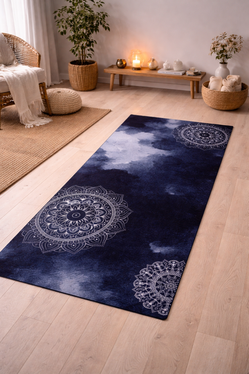 Tranquil Watercolor Zen Mandala Yoga Mat - Anti-Slip Rubber Base & Soft Microsuede, a perfect anti-slip yoga mat enhancing your yoga experience with stability and style.
