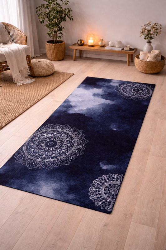 Tranquil Watercolor Zen Mandala Yoga Mat - Anti-Slip Rubber Base, Soft Microsuede Top, 24" x 68"