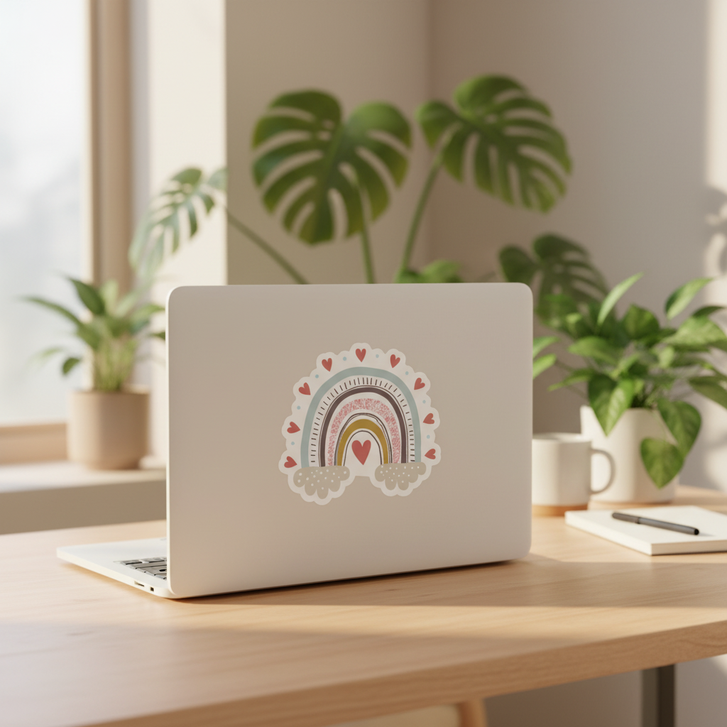 Heartfelt Rainbow Sticker Laptop Mockup