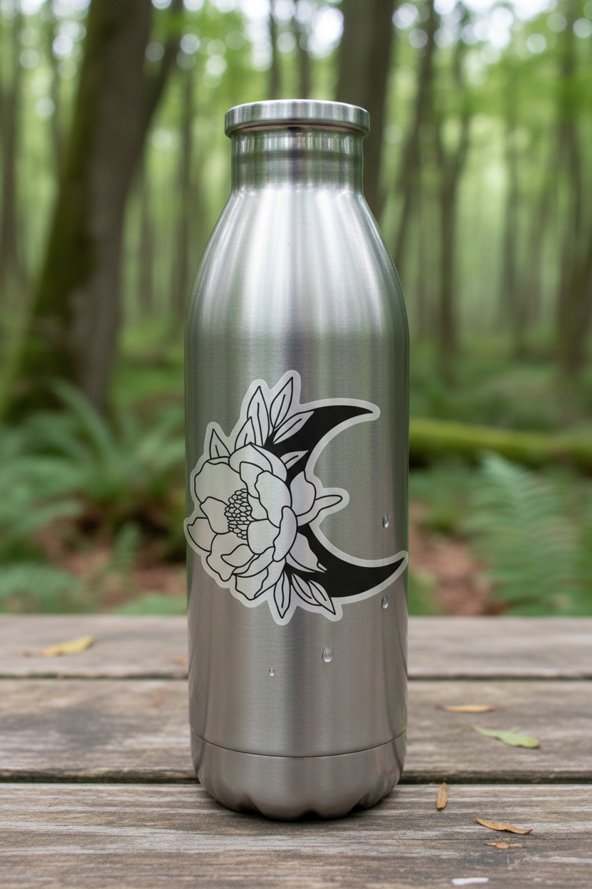 Lunar Garden Sticker on Water Bottle