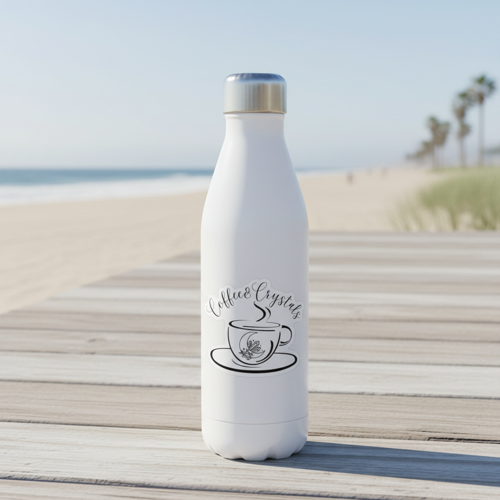Magical Brew Sticker on White Water Bottle at Beach