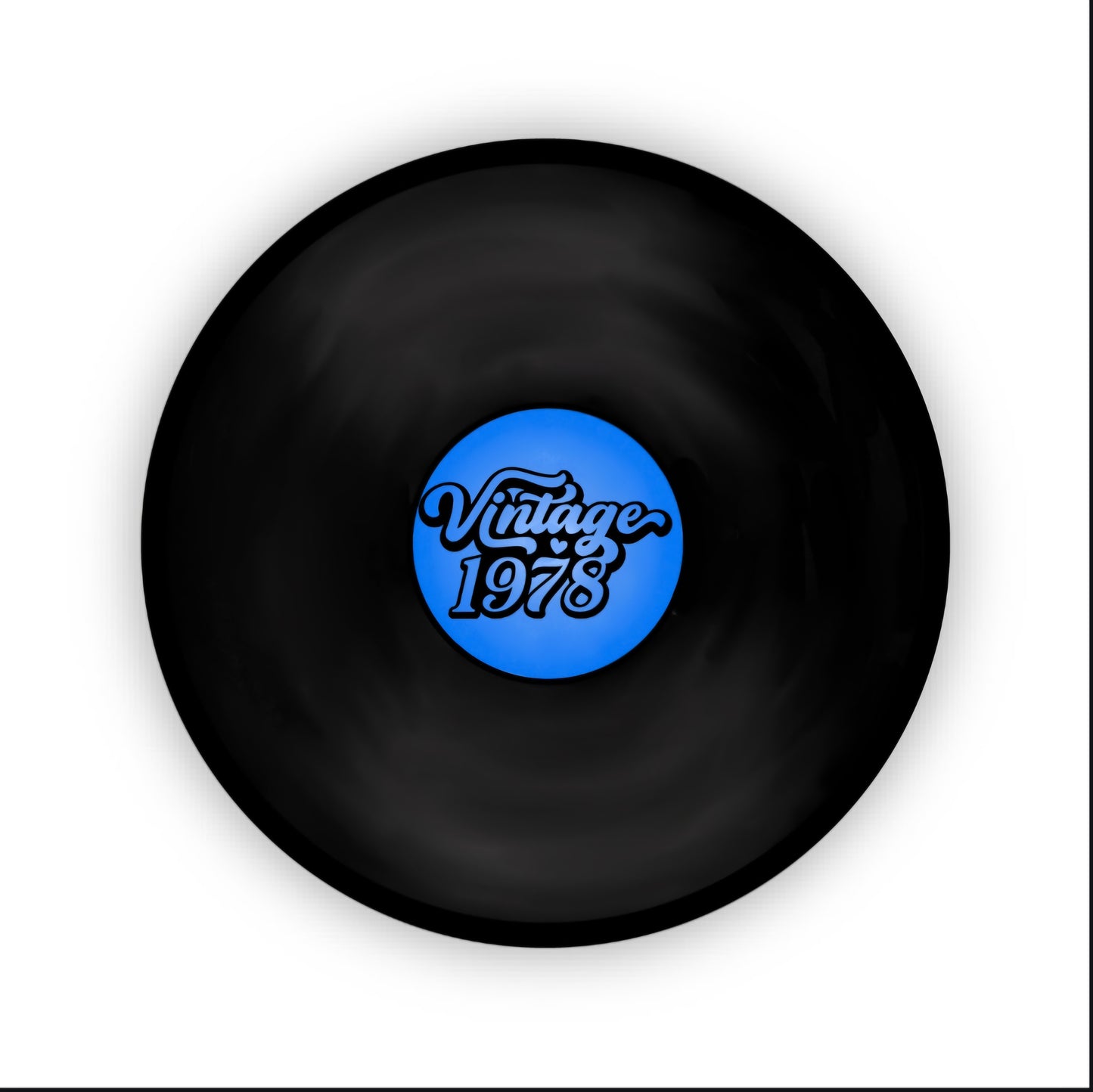 Close-up view of the Vintage 1978 Vinyl Sticker highlighting the vibrant blue label and eye-catching design, ideal for vinyl lovers.