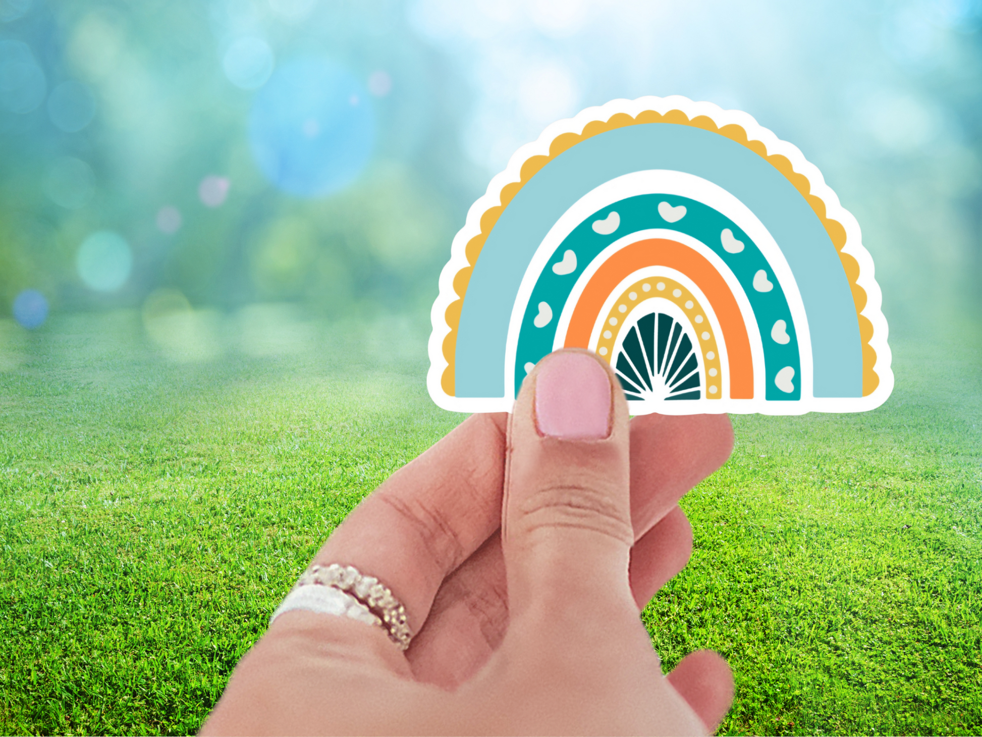 Matte finish Happy Blue Rainbow Sticker designed for indoor and outdoor use, adding joy to any surface.