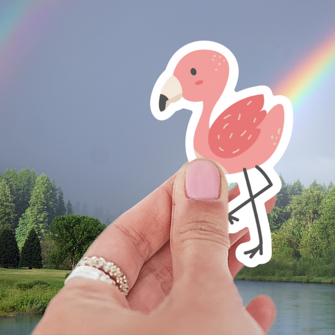 Fancy Flamingo Waterproof Sticker - Durable Vinyl for Laptop, Water Bottle & Beach Gear - A vibrant vinyl laptop sticker showcasing a quirky flamingo design.