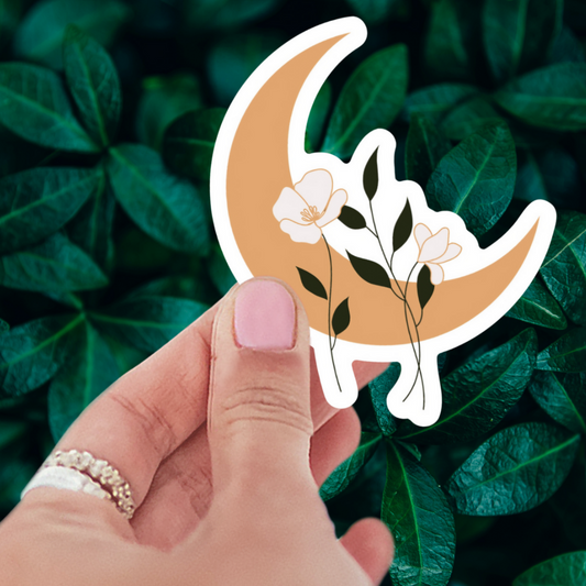 Enchanting Floral Moon Sticker - Waterproof Matte Vinyl for Laptops & Water Bottles