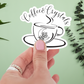 Magical Brew Waterproof Vinyl Sticker featuring a floral coffee cup design, perfect for coffee lover gifts, showcasing vibrant colors and a matte finish.