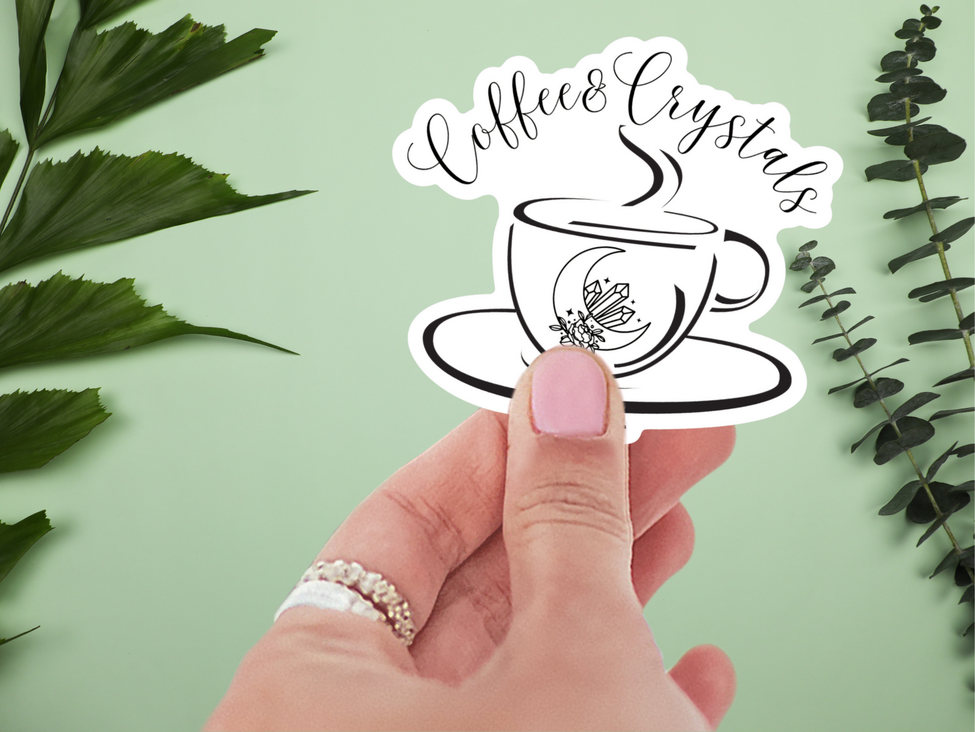 Lifestyle shot of the Magical Brew Waterproof Vinyl Sticker applied on a water bottle, highlighting its charm as a stylish accent and a thoughtful coffee lover gift.