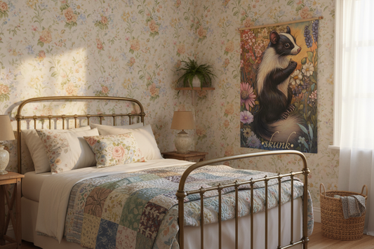 Skunk Tapestry in Cottagecore Bedroom