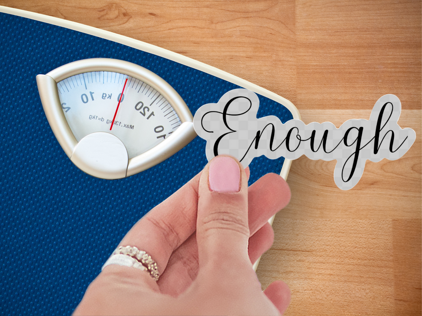 Close-up of the I Am Enough Vinyl Sticker, a durable self love sticker designed to spread positivity and self-worth, featuring vibrant colors on a waterproof finish.