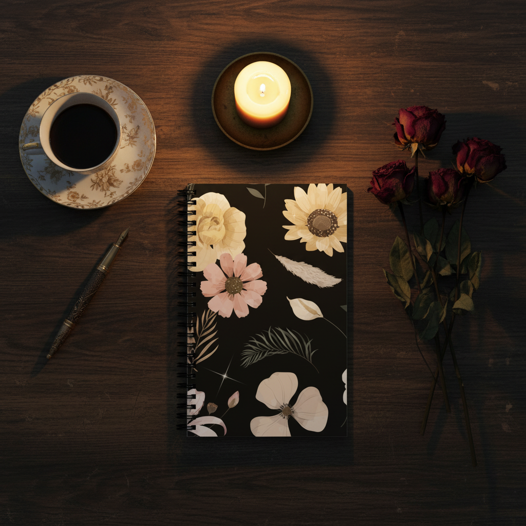 Vintage Black Floral Notebook Gothic Desk